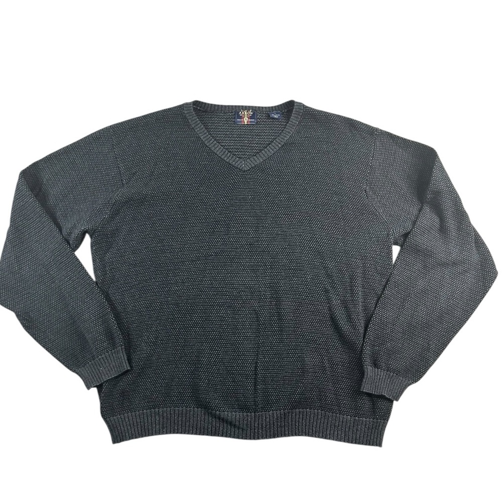 Arrow USA 1851 Men’s V-Neck Sweater Size L Charcol Textured Cotton Knit Pullover